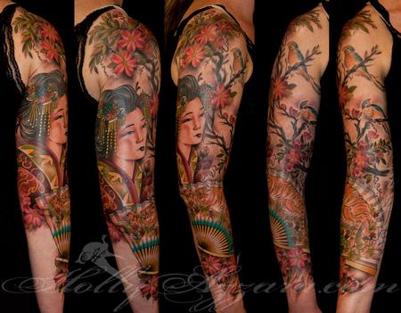 Tattoos - Geisha with Tiger Fan Spread - 96012